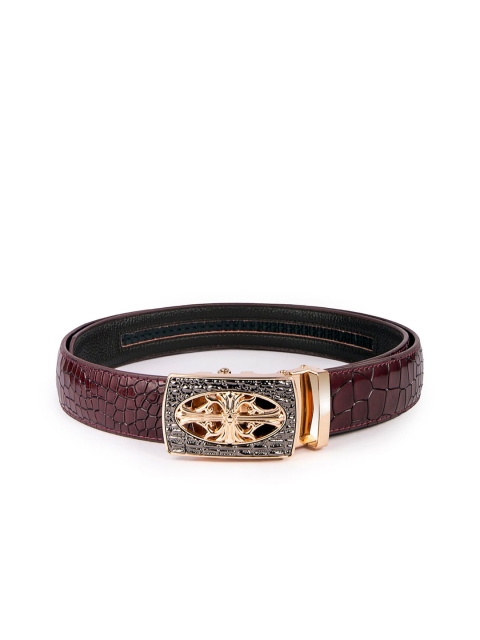 

BANGE Men Red Crocodile Textured Genuine Leather Belt