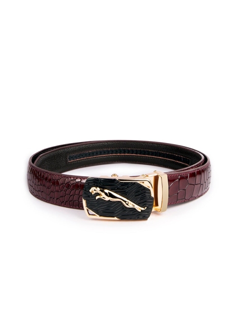 

BANGE Men Red Textured Leather Belt with Jaguar Buckle