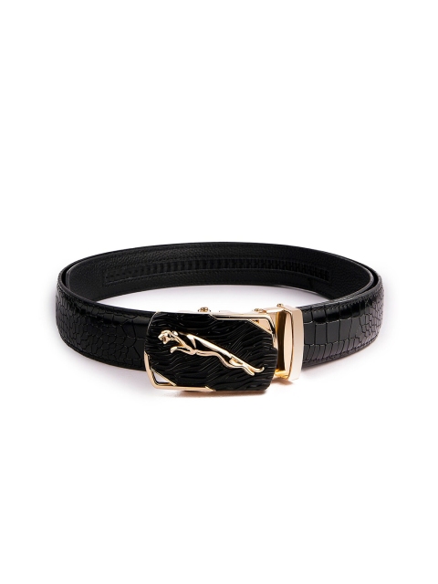 

BANGE Men Black Crocodile Skin Textured Genuine Leather Belt