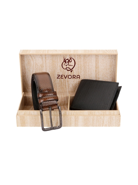 

ZEVORA Men Brown & Black Textured Accessory Gift Set