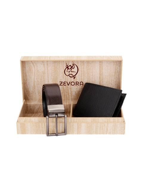 

ZEVORA Men Brown & Black Textured Accessory Gift Set