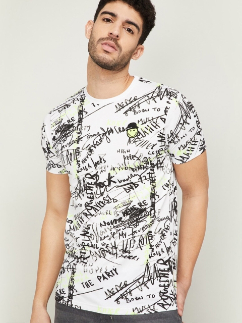 

Smiley World Men White & Black Typography Printed Monochrome T-shirt