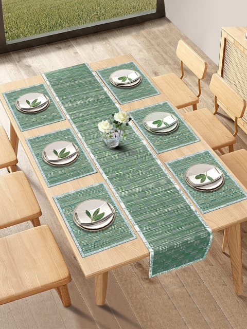 

HomeStorie Green Set Of 6 Handmade River Grass Table Placemats with Runner