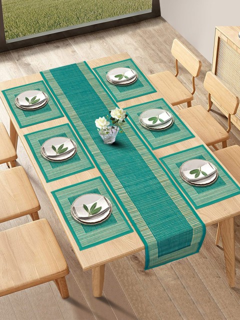 

HomeStorie Green Set Of 6 Handmade River Grass Table Placemats with Runner