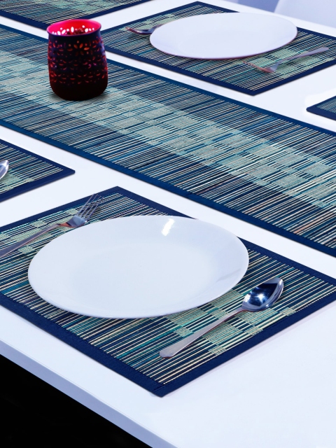 

HomeStorie Navy Blue Set Of 6 Handmade River Grass Table Placemats with Runner