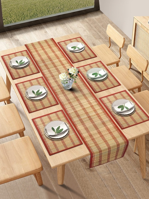 

HomeStorie Brown & Beige Set Of 6 Handmade River Grass Table Placemats with Runner