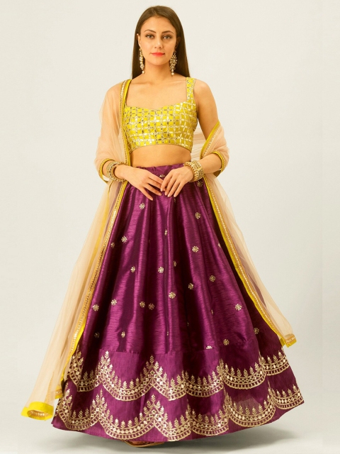 

6Y COLLECTIVE Purple & Gold-Toned Semi-stitched Lehenga-unstitched blouse & dupatta
