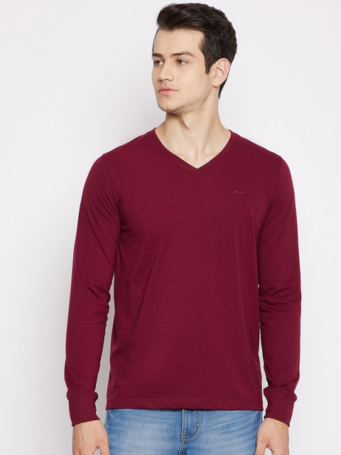 

Adobe Men Burgundy V-Neck Pockets T-shirt