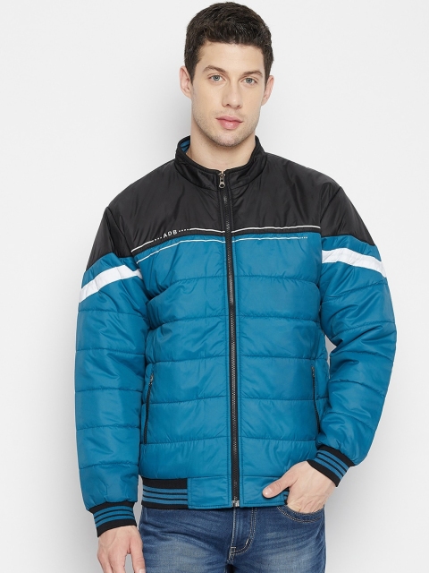 

Adobe Men Teal & Black Colourblocked Lightweight Full Sleeve Quilted Jacket