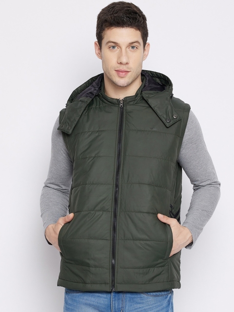 

Adobe Men Olive Green Lightweight Sleeveless Hooded Quilted Jacket