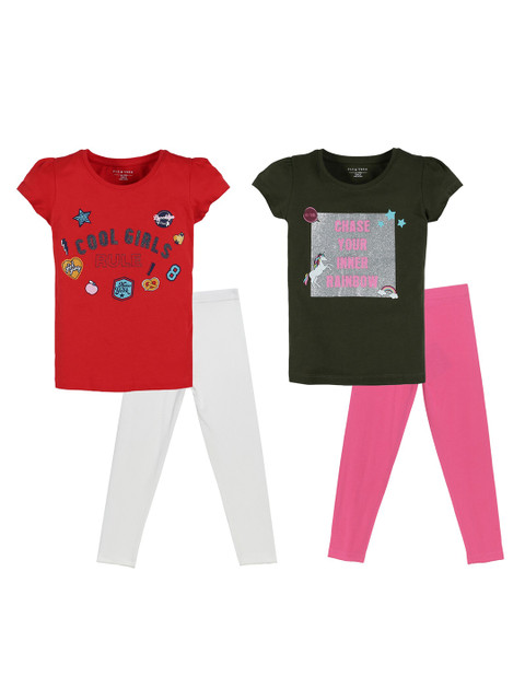 

PLUM TREE Girls Black & Red Printed Top with Leggings