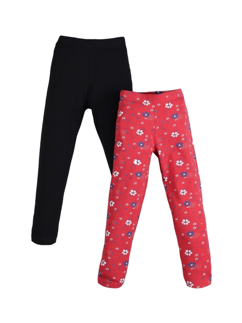 

PLUM TREE Girls Pack Of 2 Black & Pink Cotton Leggings