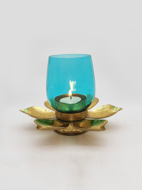 

Home Centre Blue & Gold-Toned Corsica Lotus Glass Candle Holder