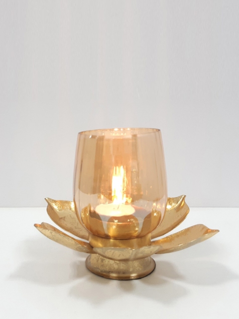 

Home Centre Gold-Toned Solid Lotus Glass Votive Candle Holder