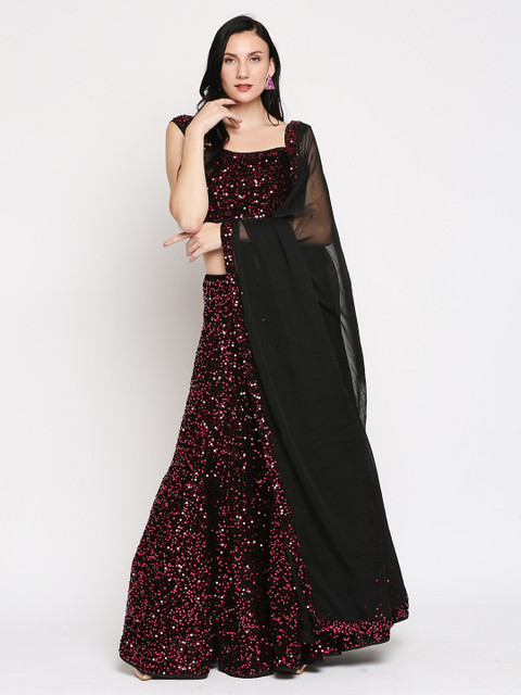 

Ira Soleil Pink & Black Embellished Sequinned Ready to Wear Lehenga & Blouse With Dupatta