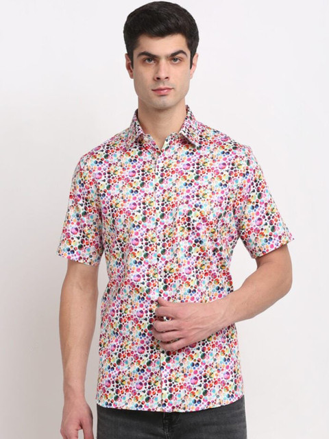 

FINNOY Men White Slim Fit Opaque Printed Casual Shirt