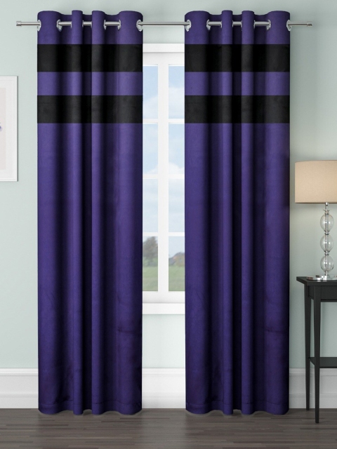 

VRINDA Blue & Black Set of 2 Striped Black Out Long Door Curtains