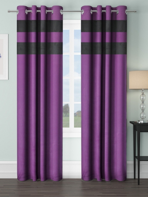 

VRINDA Purple & Black Set of 2 Striped Black Out Long Door Curtains