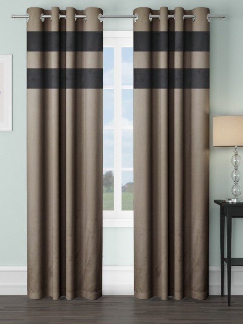 

VRINDA Beige & Black Set of 2 Striped Black Out Long Door Curtains