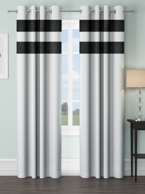 

VRINDA Grey & Black Set of 2 Striped Black Out Long Door Curtains