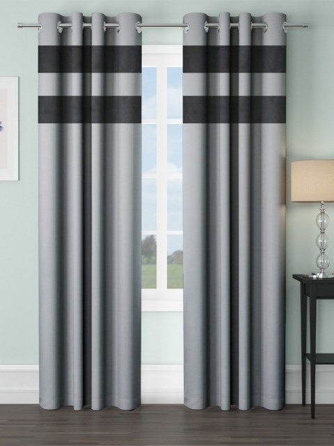 

VRINDA Grey & Black Set of 2 Striped Black Out Long Door Curtains
