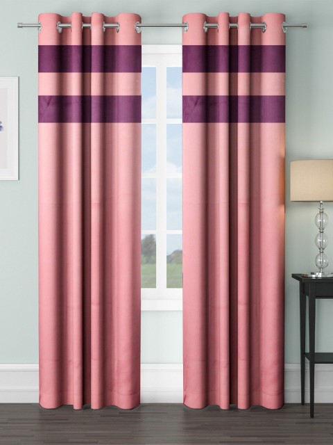 

VRINDA Pink & Purple Set of 2 Striped Black Out Long Door Curtains