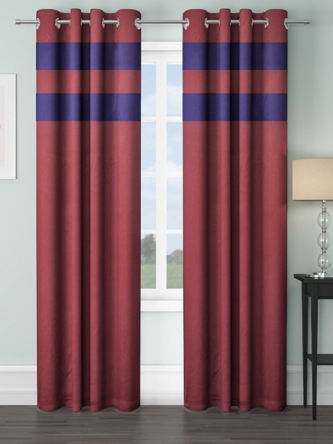 

VRINDA Maroon & Blue Set of 2 Striped Black Out Long Door Curtains