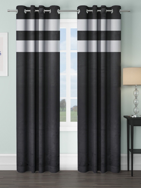 

VRINDA Black & White Set of 2 Striped Black Out Long Door Curtains