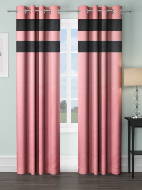 

VRINDA Pink & Black Set of 2 Colourblocked Black Out Long Door Curtain