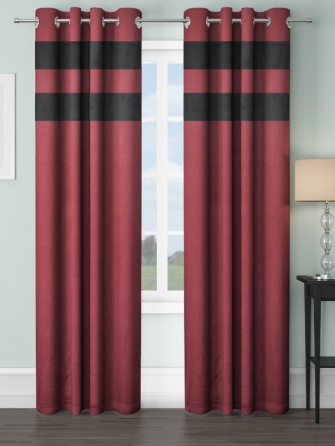 

VRINDA Maroon & Black Set of 2 Colourblocked Black Out Long Door Curtain
