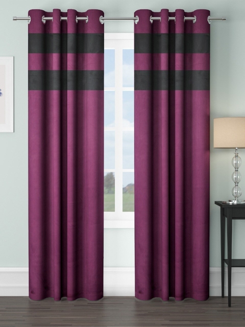 

VRINDA Burgundy & Black Set of 2 Colourblocked Black Out Long Door Curtain