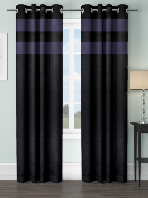 

VRINDA Black & Blue Set of 2 Colourblocked Black Out Long Door Curtain