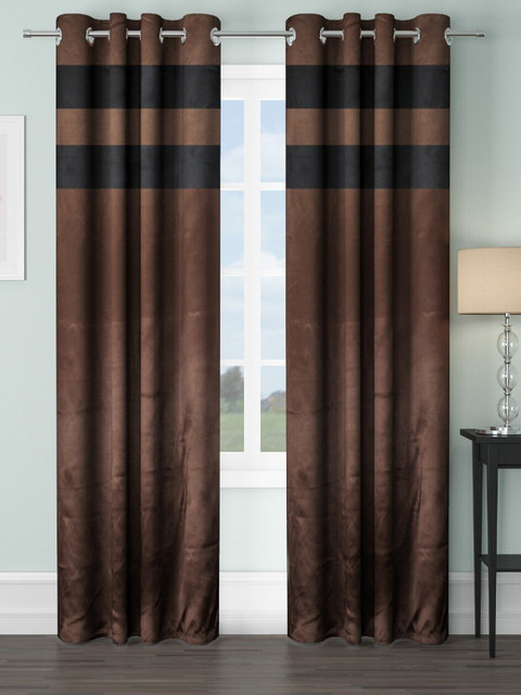 

VRINDA Coffee Brown & Black Set of 2 Colourblocked Black Out Long Door Curtain