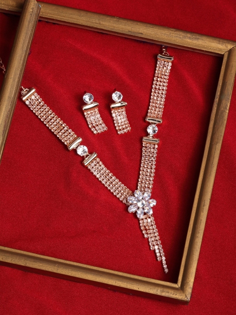 

PANASH Women Rose Gold-Plated AD Stone-Studded Jewellery Set