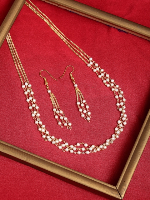 

PANASH Gold-Plated White Pearl Beaded Layered Jewellery Set
