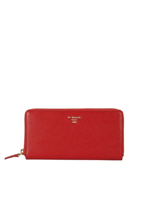 

Da Milano Women Coral Red Textured Leather Zip Around Wallet