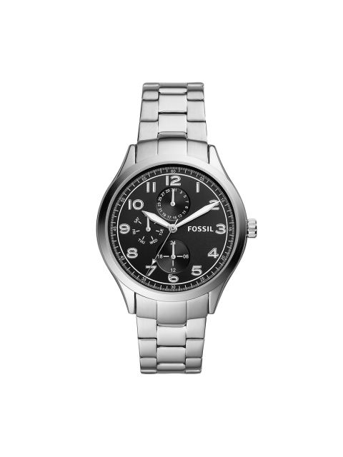 

Fossil Men Black Dial & Silver-Toned Straps Wylie Multifunction Analogue Watch BQ2484