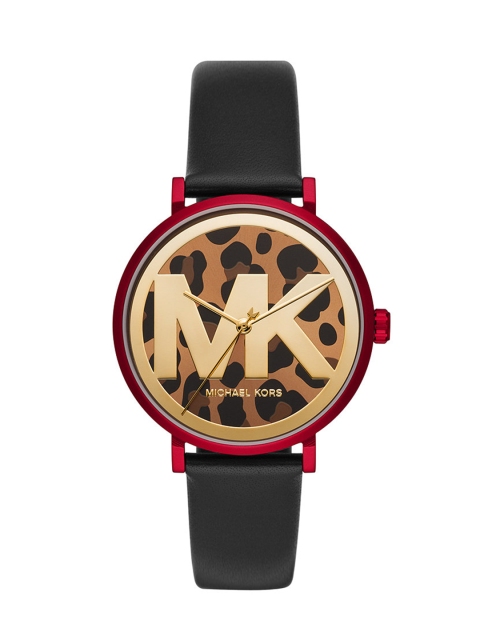 

Michael Kors Women Gold-Toned Animal Print Dial & Black Leather Straps Watch