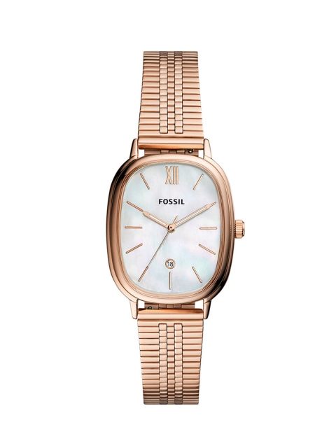 

Fossil Women White Dial & Rose Gold Toned Bracelet Style Straps Analogue Watch BQ3609