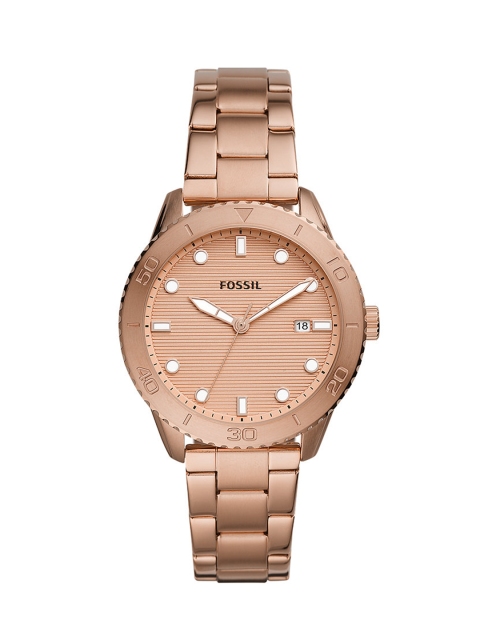 

Fossil Women Rose Gold-Toned Printed Dial Bracelet Style Straps Analogue Watch BQ3596, Peach