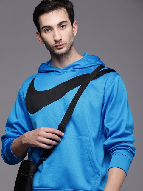 

Nike Men Blue Logo Printed Therma Fit Hooded Basketball Pullover Sweatshirt