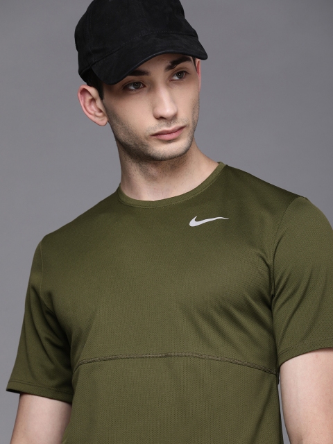 

Nike Men Olive Green Dri-FIT Running T-shirt