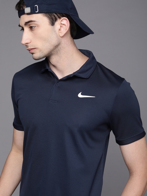 

Nike Men Navy Blue Polo Collar Brand Logo Printed Slim Fit T-shirt