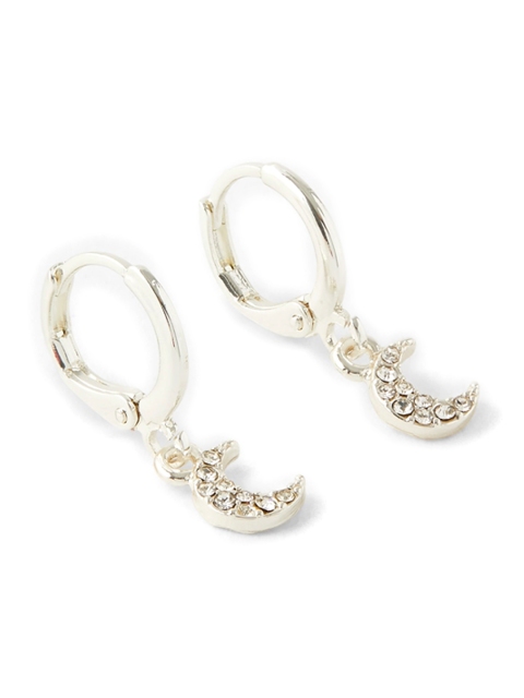 

Accessorize Silver-Toned Pave Moon Huggie Hoop Earrings