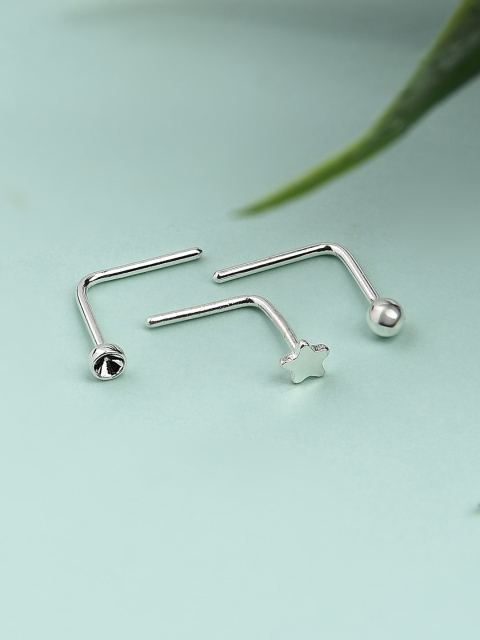 

Accessorize Set-3 Silver-Toned Contemporary Nose Studs