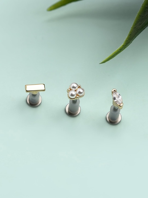 

Accessorize Set of 3 Gold-Toned & White Brass Contemporary Stud Earrings