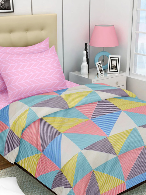 

Home Centre Pink & Blue Printed Bedding Set