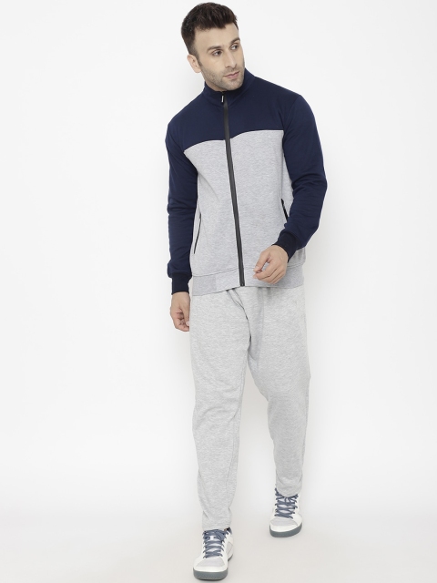 

Chkokko Men Navy Blue & Grey Colourblocked Sports Winter Tracksuit
