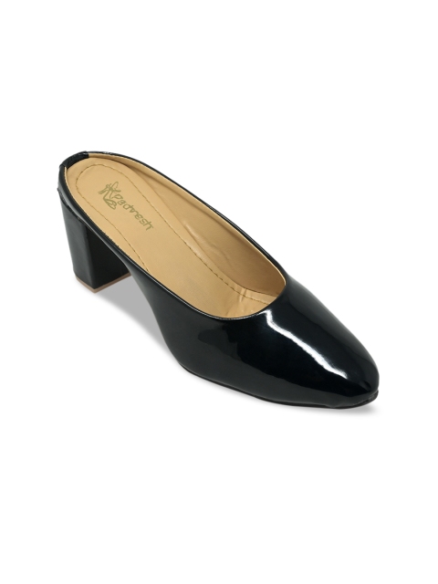 

Padvesh Women Black Leather Block Heels