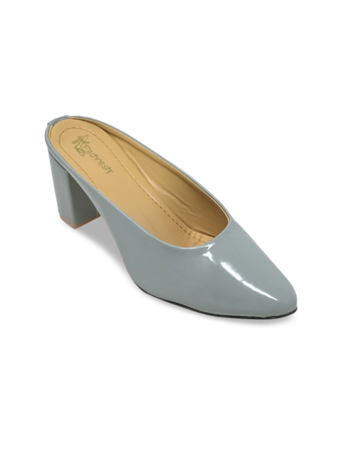 

Padvesh Grey Leather Block Mules